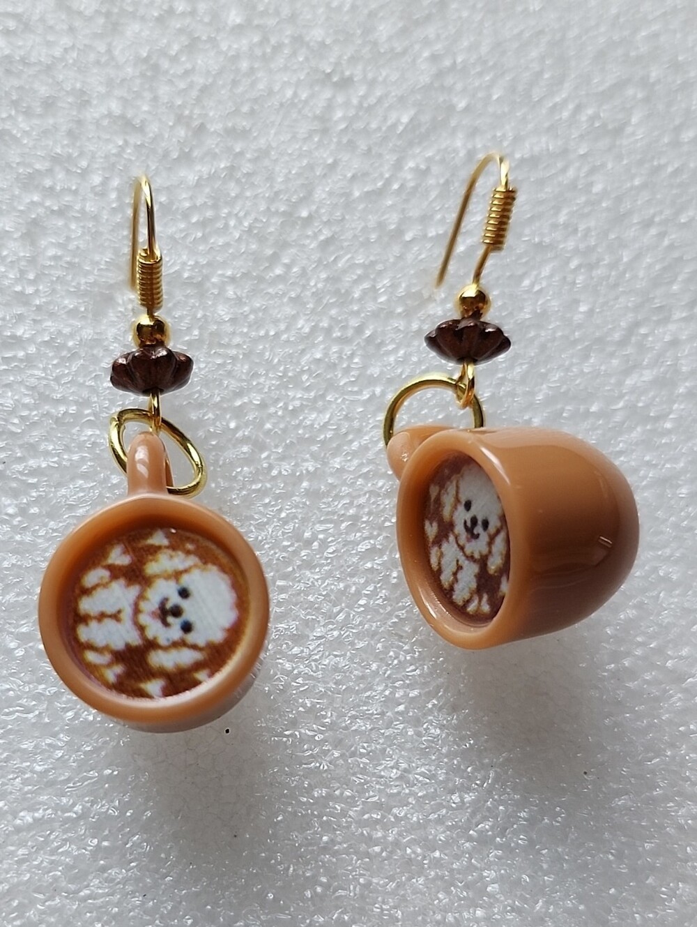 Hand Crafted Brown Cup Puppy Dangle Earrings
